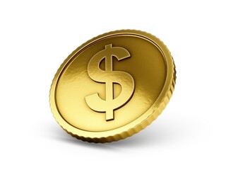 3D rendering gold coin on white background