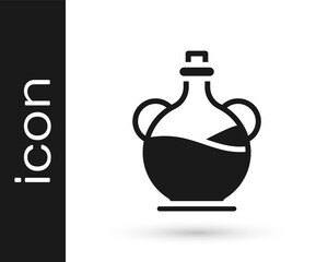 Black Bottle of olive oil icon isolated on white background. Jug with olive oil icon. Vector.