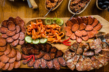 Romanian and Hungarian meat and cheese appetizers  