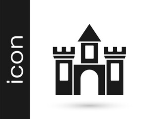 Black Castle icon isolated on white background. Medieval fortress with a tower. Protection from enemies. Reliability and defense of the city. Vector.