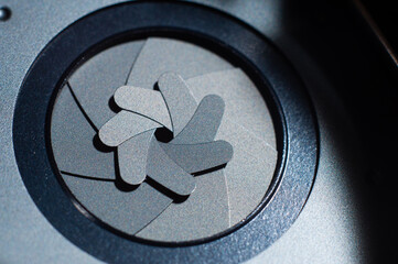 Very beautiful photo of the lens aperture blades close-up, macro photography