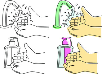washing hands ilustration lina art and color © andika