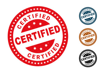 Certified stamp in rubber style, Certified red round sign, red rubber stamp on white