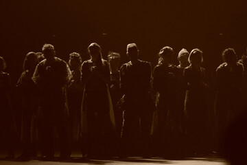  Theater actors in costumes play in the play 