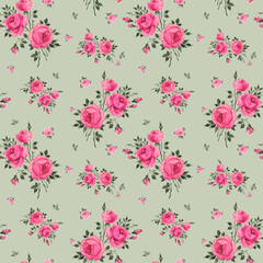 Fototapeta na wymiar Abstract seamless pattern of beautiful roses with foliage and buds