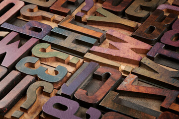 random letters in vintage letterpress wooden blocks