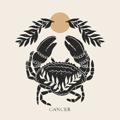Zodiac sign Cancer in boho style. Trendy vector illustration.