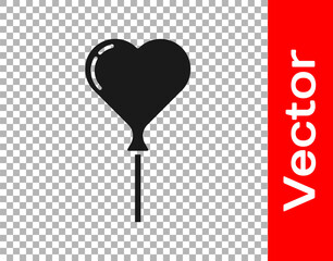 Black Balloons in form of heart with ribbon icon isolated on transparent background. Vector.