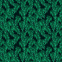 Naklejka na ściany i meble Green branches. Seamless pattern. Abstract watercolor hand drawn elements. Isolated on black. Perfect for printing on the fabric, design package and cover, wrapping paper texture