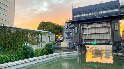 東京 墨田  夕方の源森川水門