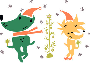 Forest animals celebrate Christmas