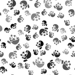 Black Biological structure icon isolated seamless pattern on white background. Genetically modified organism and food. Vector.