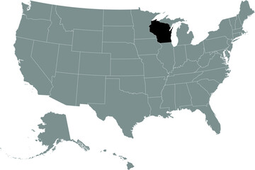 Fototapeta na wymiar Black location map of US federal state of Wisconsin inside gray map of the United States of America