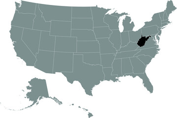Fototapeta na wymiar Black location map of US federal state of West Virginia inside gray map of the United States of America