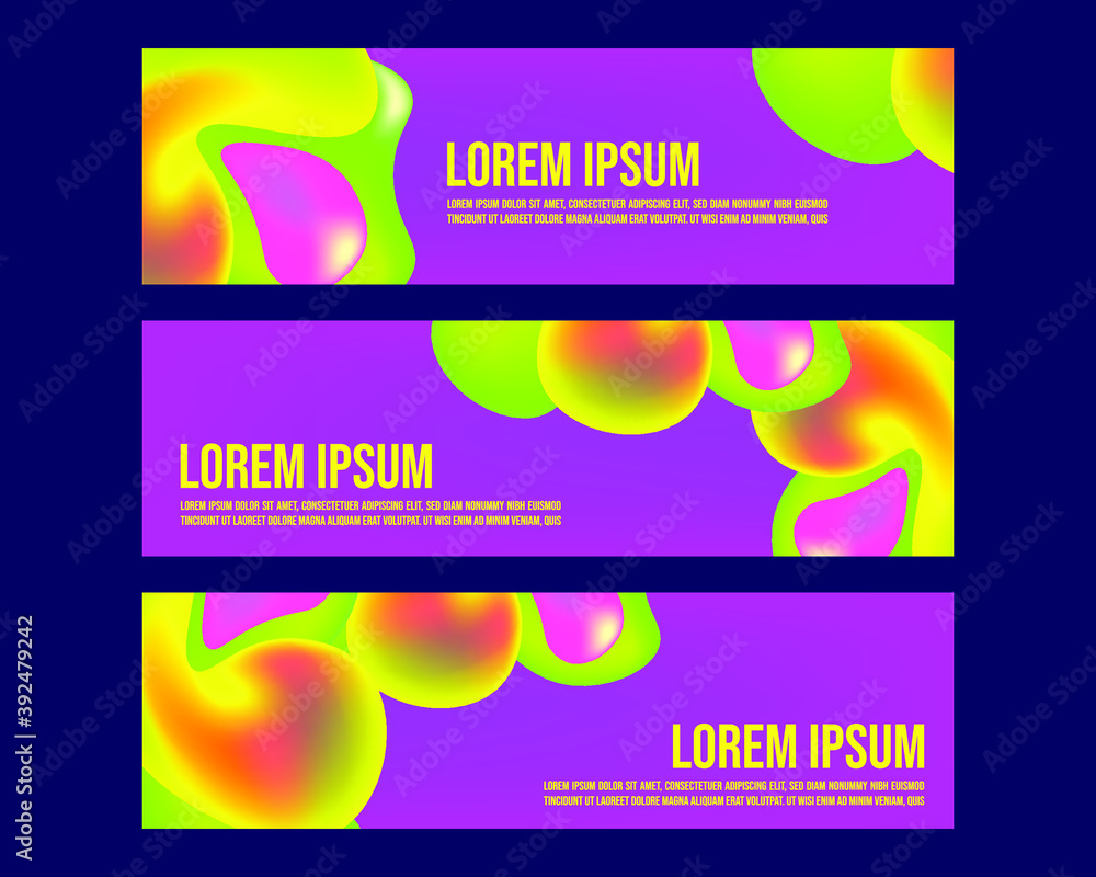 Poster set of abstract neon fluid banner for landing page web or print element. clipping mask liquid vector