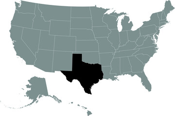 Fototapeta na wymiar Black location map of US federal state of Texas inside gray map of the United States of America