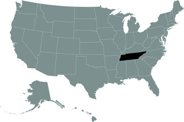 Black location map of US federal state of Tennessee inside gray map of the United States of America
