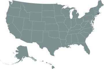 Fototapeta na wymiar Black location map of US federal state of Rhode Island inside gray map of the United States of America