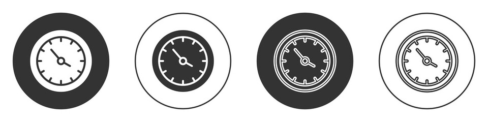 Black Train station clock icon isolated on white background. Circle button. Vector.