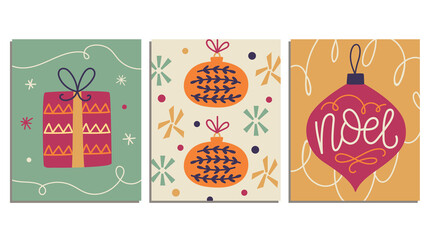 Christmas decorative cards set in retro vintage 1950s scandinavian style