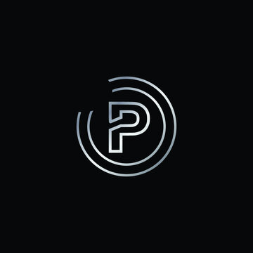 Elegant Design of P Alphabet . Silver Enclosure Logo Design For Letter P. Uppercase Letter P is Enclosed in Two Circle. Modern and Unique Logo Design For Letter P.
