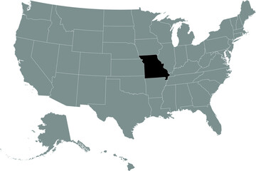 Fototapeta na wymiar Black location map of US federal state of Missouri inside gray map of the United States of America