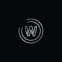 Fototapeta na wymiar Elegant Design of W Alphabet . Silver Enclosure Logo Design For Letter W. Uppercase Letter W is Enclosed in Two Circle. Modern and Unique Logo Design For Letter W.