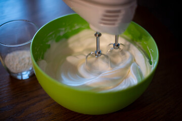 egg whites are beaten with a mixer