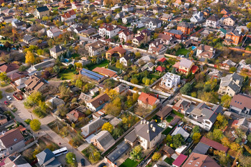 Aerial view to residential quaters in the suburb of big city