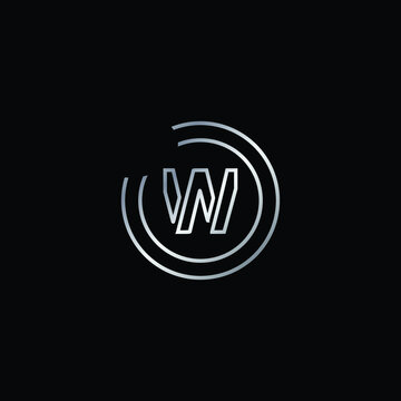 Elegant Design of W Alphabet . Silver Enclosure Logo Design For Letter W. Uppercase Letter W is Enclosed in Two Circle. Modern and Unique Logo Design For Letter W.