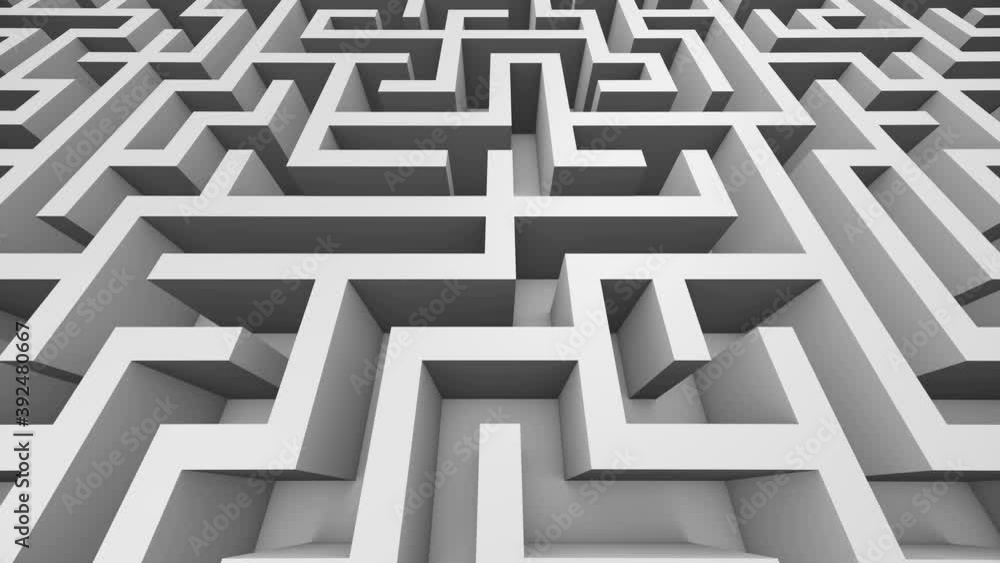 Poster camera navigating on a 3d black and white maze looping background