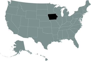 Black location map of US federal state of Iowa inside gray map of the United States of America