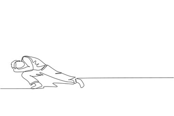 One continuous line drawing young sporty Brazilian fighter man training capoeira on the beach. Healthy traditional fighting sport concept. Dynamic single line draw graphic design vector illustration