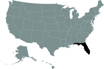 Fototapeta na wymiar Black location map of US federal state of Florida inside gray map of the United States of America