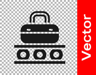 Black Airport conveyor belt with passenger luggage, suitcase, bag, baggage icon isolated on transparent background. Vector.