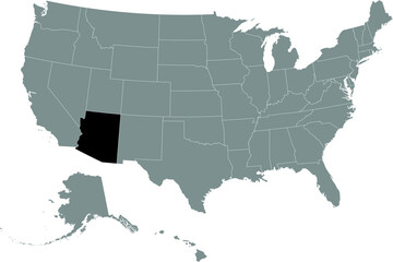 Black location map of US federal state of Arizona inside gray map of the United States of America