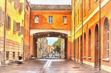 Former Tobacco Factory colorful painting, Modena, Emilia-Romagna, Italy.