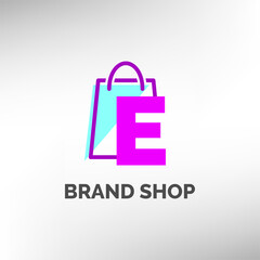letter E paper bag logo template for online shop, commerce and e-commerce, store identity or any other company