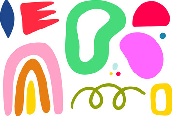 Abstract shapes collection with colorful doodles. Hand-drawn contemporary illustration