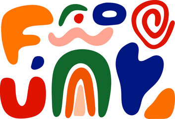 Abstract shapes collection with colorful doodles. Hand-drawn mid-century modern illustration
