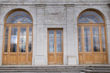 symmetrical large windows in the architecture of the building