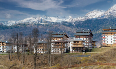 Olympic village on Rosa Khutor, Sochi, Russia - 27 March, 2020.