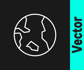 White line Earth globe icon isolated on black background. World or Earth sign. Global internet symbol. Geometric shapes. Vector.