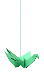 paper origami bird hanging on string, with cilpping path