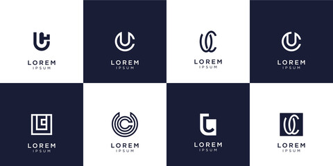 Set of abstract initial letter u and letter c combination logo template. icons for business of luxury,inspiration, elegant, simple. Premium Vector