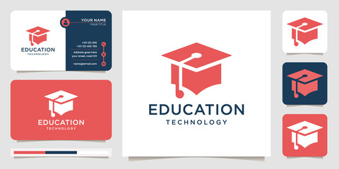 Inspirational education logo with technology icon template. icon for business, academy, education, technology design vector with business card. premium vector