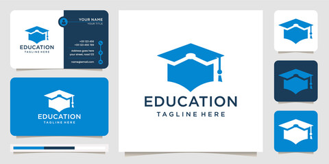 Inspirational education logo with arrow concept icon template. icon for business, academy,toga,target, education, technology design vector with business card. premium vector