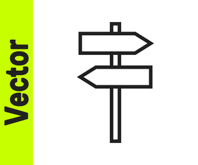 Black line Road traffic sign. Signpost icon isolated on white background. Pointer symbol. Street information sign. Direction sign. Vector.
