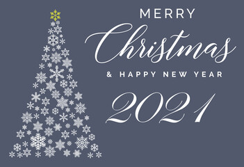 Merry Christmas and Happy New Year 2021 lettering template. Greeting card or invitation. Winter holidays related typograph