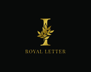 luxury decorative vintage golden royal letter I